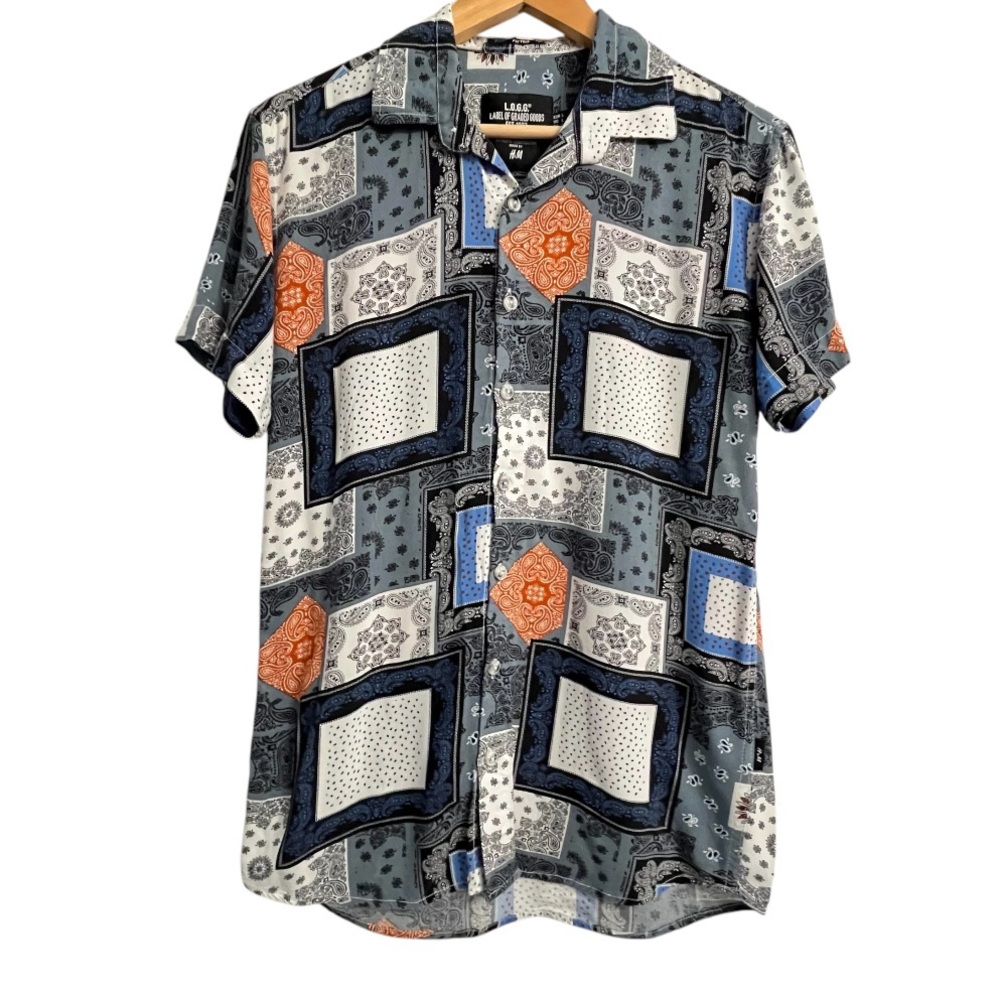 H&M L.O.G.G. Camp Collar Shirt Bandana Paisley Men’s L Blue